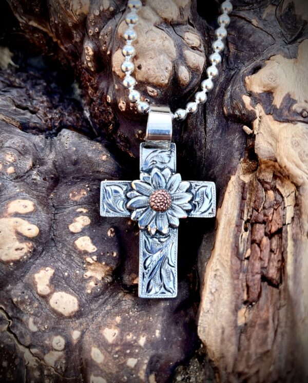 Cross with sunflower pendant