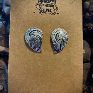 Curved teardrop earring.  Earring is 7/8 inch by 1/2 in wide.