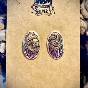 Copper oval earrings studs, 7/8 long 9/16 wide