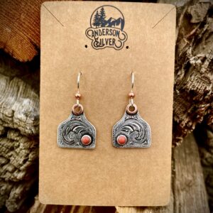 Sterling silver Red Coral stone earrings.